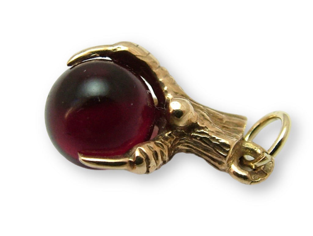 Small Vintage 1980's 9ct Gold & Red Glass Ball & Claw Charm HM 1988 Gold Charm - Sandy's Vintage Charms