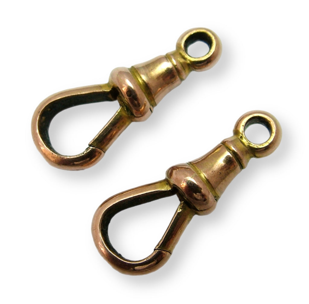 Pair of Antique Edwardian c1905 Solid 9ct Rose Gold Dog Clip Fasteners - For Hanging Fobs & Charms Gold Charm - Sandy's Vintage Charms
