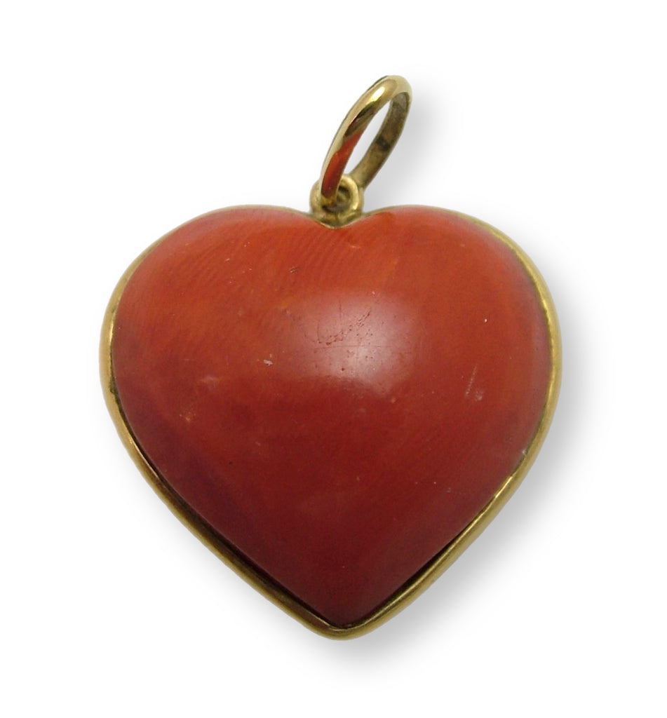Large Vintage 1980's Coral & 18k 18ct Gold Heart Charm Gold Charm - Sandy's Vintage Charms