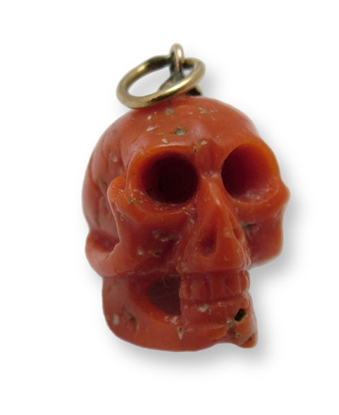 Antique Victorian c1900 Coral Skull Charm with Gold Plated Bale Antique Charm - Sandy's Vintage Charms