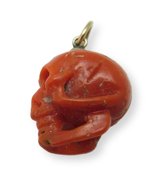 Antique Victorian c1900 Coral Skull Charm with Gold Plated Bale Antique Charm - Sandy's Vintage Charms