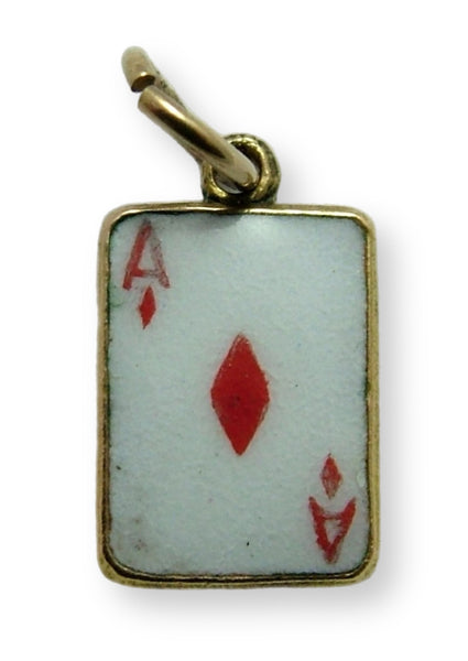 Vintage 1950's 9ct Rose Gold & Enamel Ace of Diamonds Playing Card Charm HM 1957 Gold Charm - Sandy's Vintage Charms
