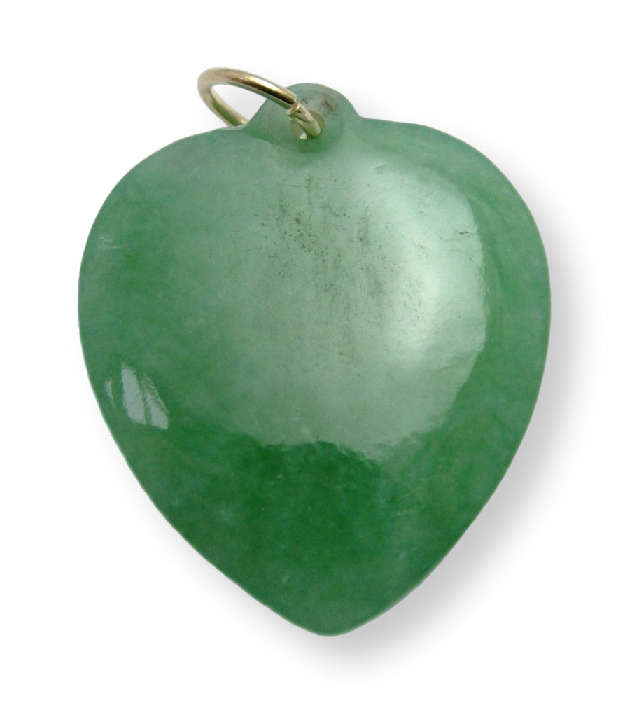 Large Vintage 1990's Carved Green Jade Heart Charm with 9ct Gold Jump Ring Gold Charm - Sandy's Vintage Charms