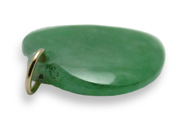 Large Vintage 1990's Carved Green Jade Heart Charm with 9ct Gold Jump Ring Gold Charm - Sandy's Vintage Charms
