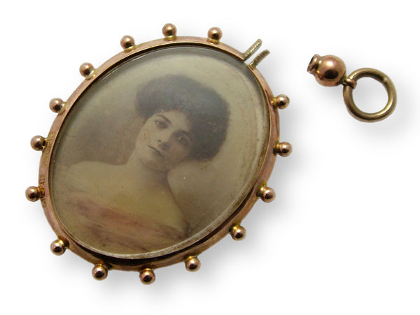 Large Antique Edwardian 9ct Rose Gold Photo Locket Charm Pendant Ball Edged HM 1908 Antique Charm - Sandy's Vintage Charms
