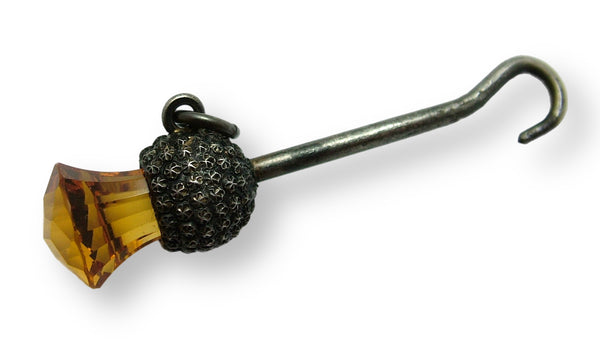 Large Antique Edwardian c1905 Silver, Steel & Citrine Glass Thistle Button Hook Charm Antique Charm - Sandy's Vintage Charms