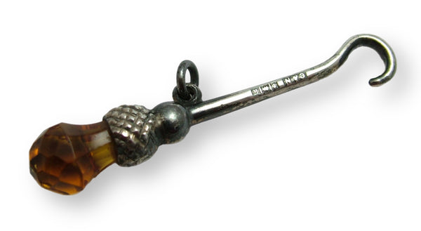 Antique Edwardian Silver & Citrine Glass Thistle Button Hook Charm HM 1909 Antique Charm - Sandy's Vintage Charms