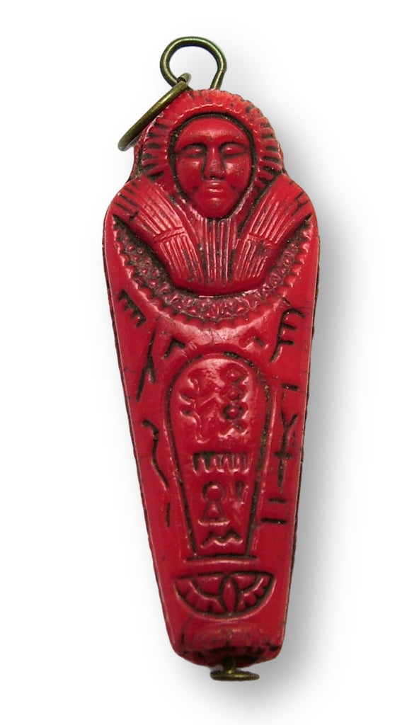 Large Vintage 1920's Red Czech Glass Egyptian Sarcophagus Charm 1920s-1950s Charm - Sandy's Vintage Charms