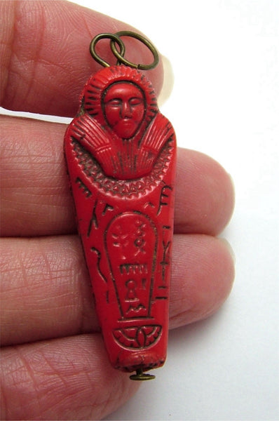 Large Vintage 1920's Red Czech Glass Egyptian Sarcophagus Charm 1920s-1950s Charm - Sandy's Vintage Charms