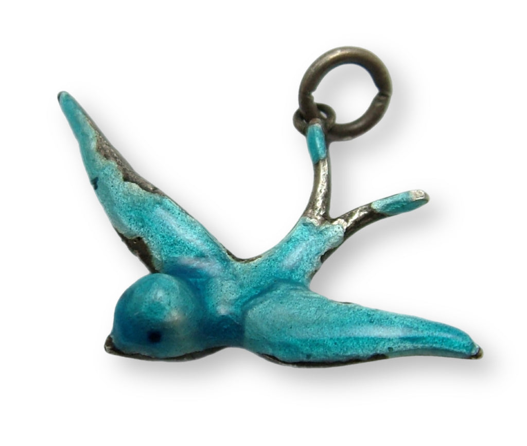 Large Antique Victorian c1900 Solid Silver & Turquoise Enamel Swallow Charm Antique Charm - Sandy's Vintage Charms