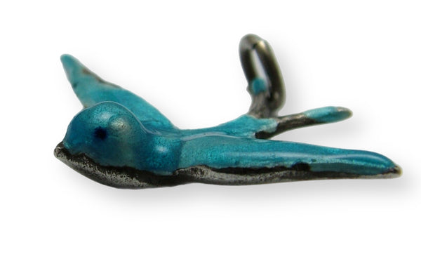 Large Antique Victorian c1900 Solid Silver & Turquoise Enamel Swallow Charm Antique Charm - Sandy's Vintage Charms