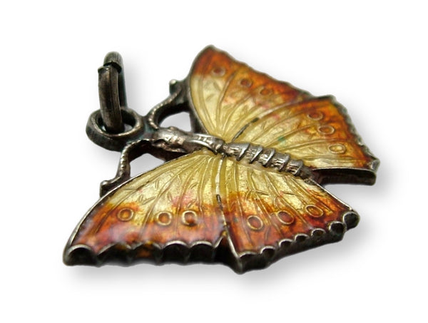 Vintage 1950's Silver & Enamel Butterfly Charm in Yellow & Orange Enamel Charm - Sandy's Vintage Charms