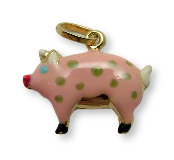 Vintage 1990's Italian 9ct Gold & Pink Enamel Pig Charm Gold Charm - Sandy's Vintage Charms
