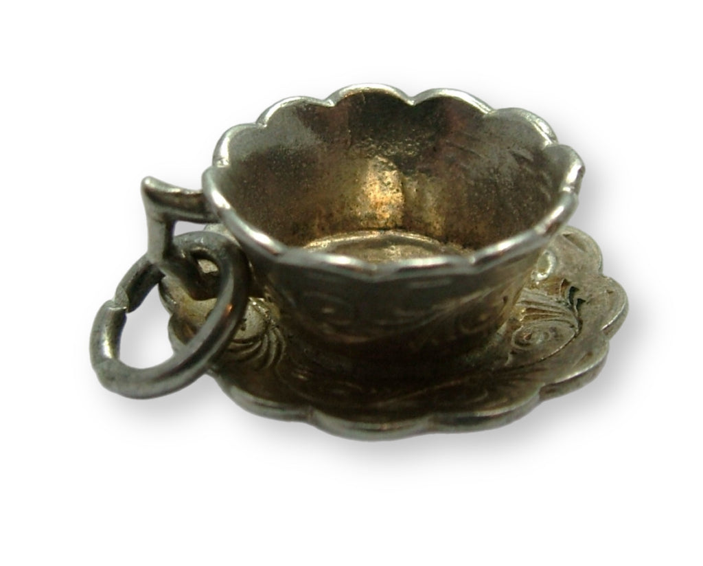 Vintage 1970's Solid Silver Cup & Saucer Charm 'You're My Cup of Tea' Silver Charm - Sandy's Vintage Charms