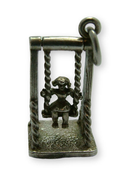 Vintage 1970's Silver Moving Girl on a Swing Charm Silver Charm - Sandy's Vintage Charms