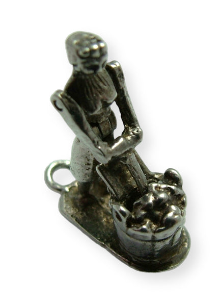 Vintage 1970's Silver Moving Charm of a Lady Washing Clothes Silver Charm - Sandy's Vintage Charms