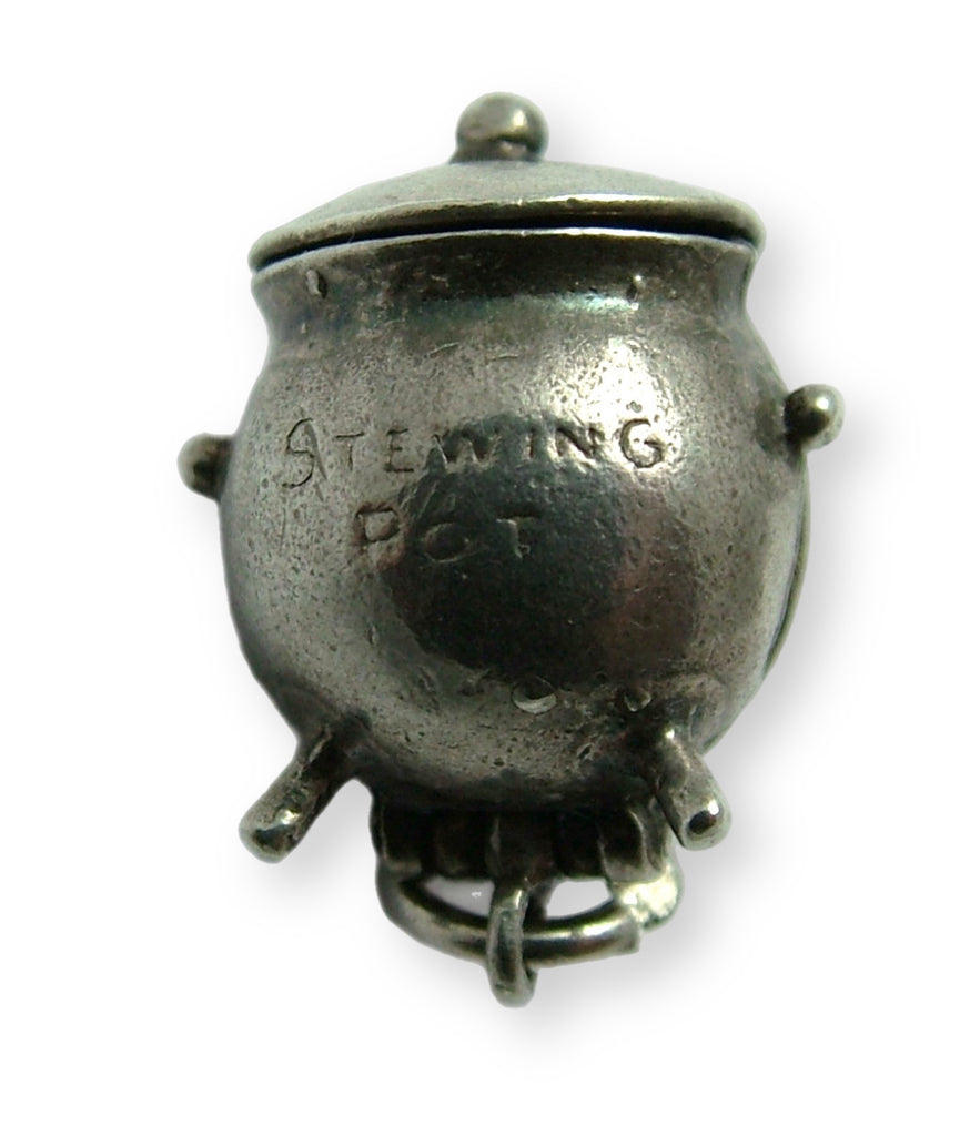 Vintage 1960's Silver Opening Cannibal's Stewing Pot Charm Tied Up Man Inside Silver Charm - Sandy's Vintage Charms