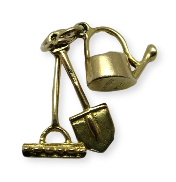 Vintage 1960's 9ct Gold Garden Tool Charm Set - Rake, Watering Can & Spade HM 1962 Gold Charm - Sandy's Vintage Charms