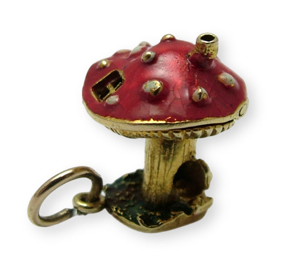 Vintage 1950’s 9ct Gold & Red Enamel Opening Toadstool Charm Pixie Inside HM 1956 Gold Charm - Sandy's Vintage Charms