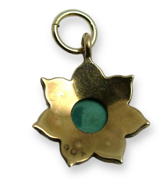 Small Antique Edwardian c1905 9ct Gold, Turquoise & Pearl Flower Charm Antique Charm - Sandy's Vintage Charms