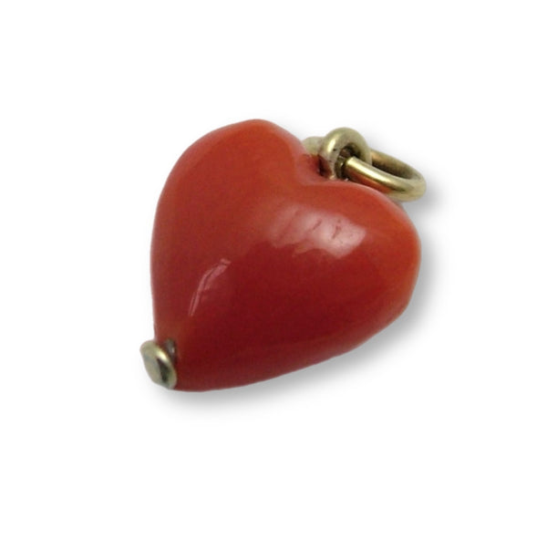 Small Vintage 1950's Coral & 14k 14ct Gold Heart Charm 1920s-1950s Charm - Sandy's Vintage Charms