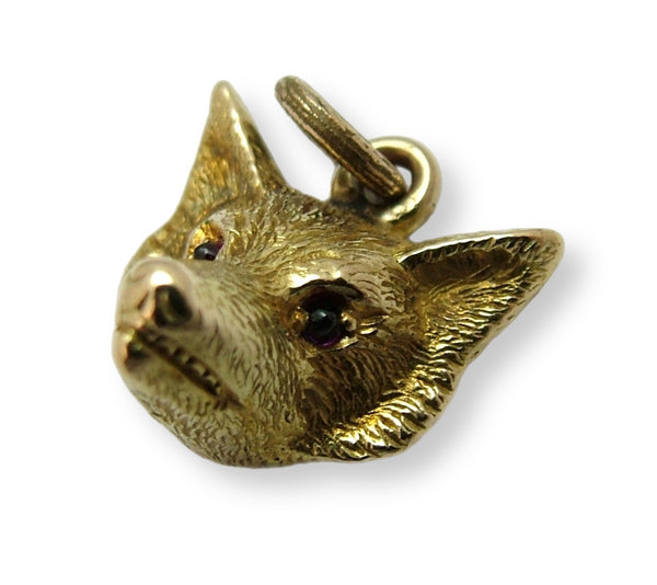 Vintage Solid 14ct 14k Gold Fox Head Charm with Amethyst Eyes by Alabaster & Wilson Gold Charm - Sandy's Vintage Charms