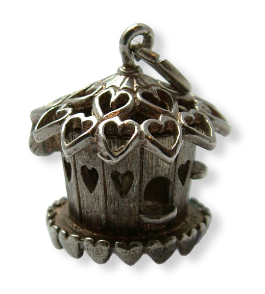 Vintage 1970's Silver Opening Bird House Charm Flying Swallow Inside Silver Charm - Sandy's Vintage Charms