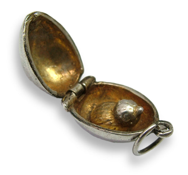 Vintage 1960's Silver Opening Egg Charm Gilded Chick Inside Silver Charm - Sandy's Vintage Charms