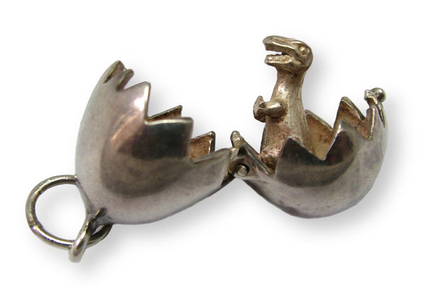 Large Vintage 1990's Silver Opening Egg Charm Baby Dinosaur Inside Silver Charm - Sandy's Vintage Charms