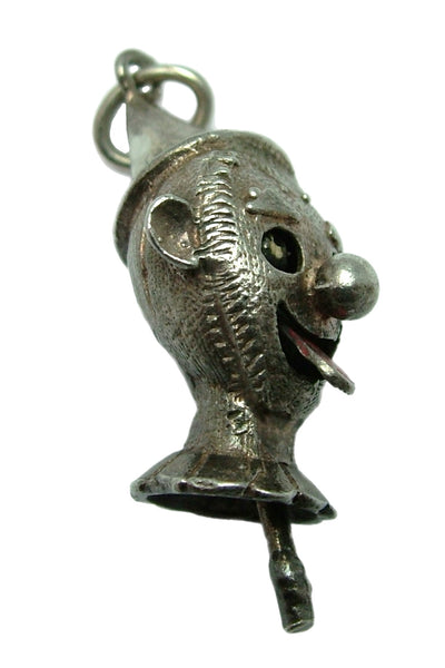 Large Vintage 1960's Silver Clown Head Charm with Moving Tongue & Eyes Silver Charm - Sandy's Vintage Charms