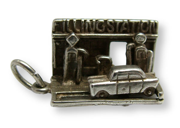 Vintage 1960's Silver Moving Car in Filling or Petrol Station Charm Silver Charm - Sandy's Vintage Charms