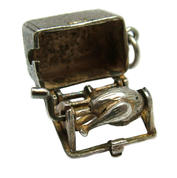 Vintage 1960's Silver Opening Oven Charm Rotating Spit Roast Chicken Inside Silver Charm - Sandy's Vintage Charms