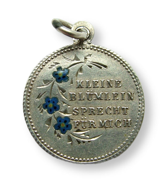 Antique c1900 Silver & Enamel "Kleine Blumlein Sprecht Fur Mich" Forget-me-not Flower Charm Antique Charm - Sandy's Vintage Charms