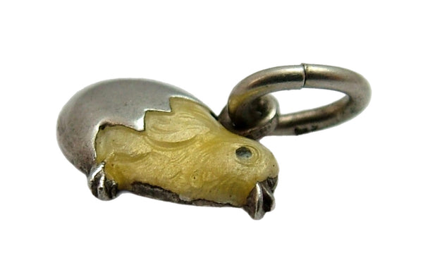 Small Vintage 1950's Silver & Yellow Enamel Chick in an Egg Charm Enamel Charm - Sandy's Vintage Charms