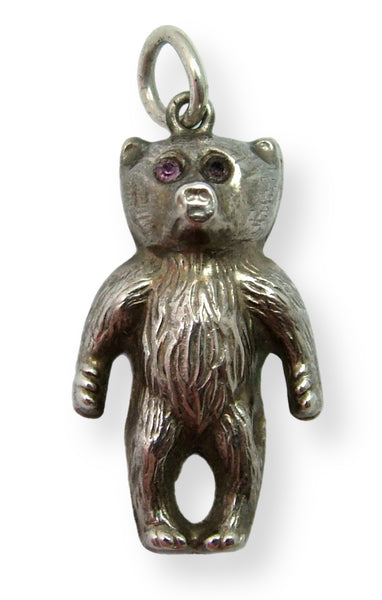 Antique Edwardian Silver Hollow Bear Charm HM 1909 with Amethyst Paste Eyes Antique Charm - Sandy's Vintage Charms