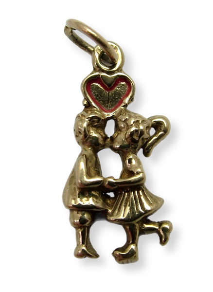 Vintage 1970's 9ct Gold Romantic Charm - Couple Kissing and Red Heart Gold Charm - Sandy's Vintage Charms