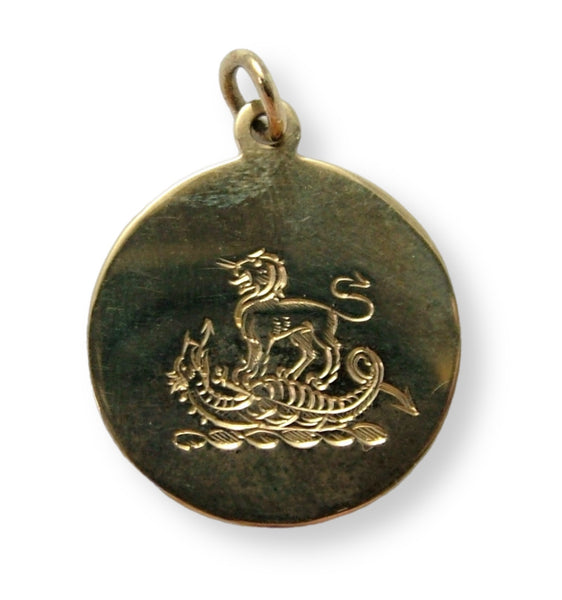 Vintage 1990's Solid 9ct Gold Disc Charm Engraved with Lion & Dragon Crest Gold Charm - Sandy's Vintage Charms