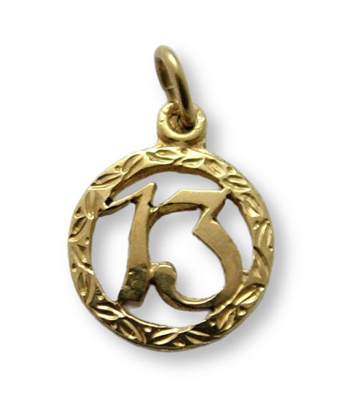 Small Vintage 1950’s 14ct 14k Gold Lucky No.13 Disc Charm Gold Charm - Sandy's Vintage Charms