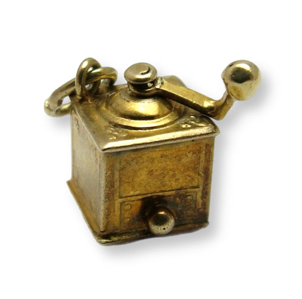 Vintage 1940's 14k 14ct Gold Coffee Grinder Charm with Rotating Handle Gold Charm - Sandy's Vintage Charms
