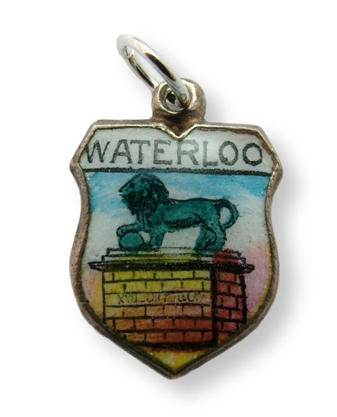 Vintage 1960's Silver & Enamel Shield Charm for WATERLOO in Belgium Shield Charm - Sandy's Vintage Charms