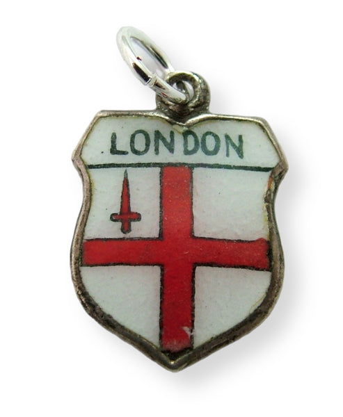 Vintage 1960's Silver & Enamel Shield Charm for LONDON Shield Charm - Sandy's Vintage Charms