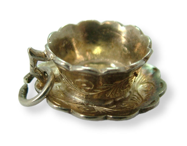 Vintage 1970's Solid Silver Cup & Saucer Charm 'You're My Cup of Tea'