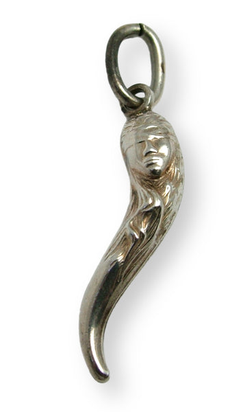 Large Vintage 1980's Hollow Silver Horn of Plenty or Cornicello Charm with Fortuna Goddess