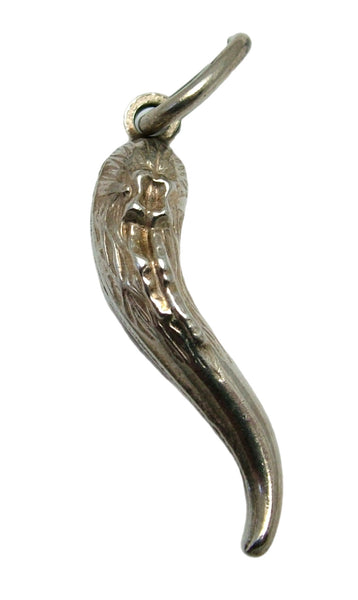 Large Vintage 1980's Hollow Silver Horn of Plenty or Cornicello Charm with Fortuna Goddess Silver Charm - Sandy's Vintage Charms