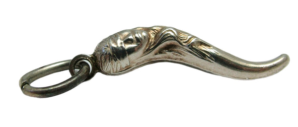 Large Vintage 1980's Hollow Silver Horn of Plenty or Cornicello Charm with Fortuna Goddess Silver Charm - Sandy's Vintage Charms