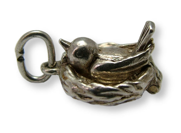 Vintage 1960's Silver Opening Nuvo Bird on a Nest Charm Eggs Inside