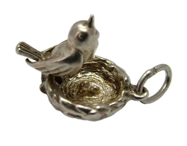 Vintage 1960's Silver Opening Nuvo Bird on a Nest Charm Eggs Inside Silver Charm - Sandy's Vintage Charms