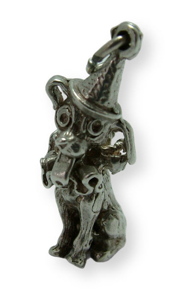 Large Vintage 1970's Solid Silver Dog Charm with Hat & Ruff Silver Charm - Sandy's Vintage Charms