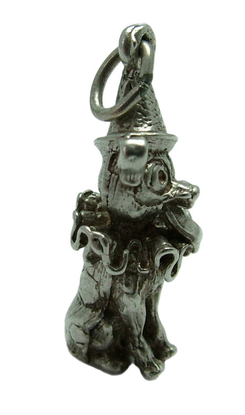 Large Vintage 1970's Solid Silver Dog Charm with Hat & Ruff Silver Charm - Sandy's Vintage Charms