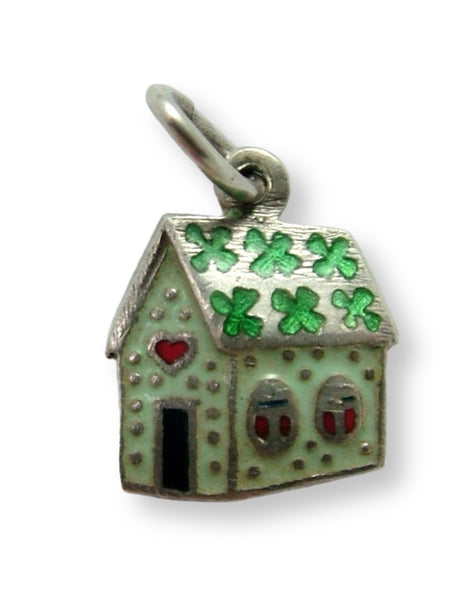 Small Vintage 1950's Silver & Enamel Lucky House Charm with Clovers & Ladybirds